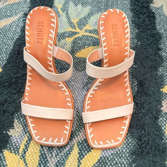 Schutz Cream Block Nancy Mule Sandal Heel size 8.5 - Picture 1 of 5